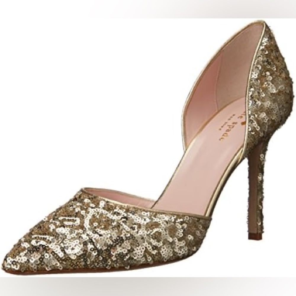 Kate Spade Portia gold sequin d’orsay pumps, size 10